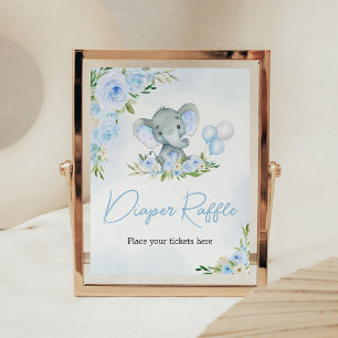 Blue Balloon Floral Elephant Diaper Raffle Poster