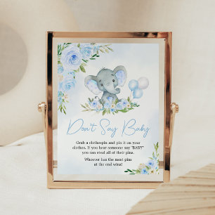 Blue Balloon Floral Elephant Don't Say Baby Poster