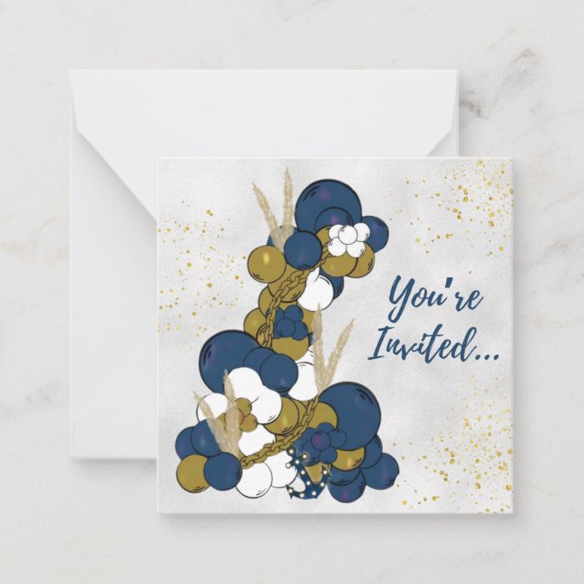 Blue Balloon Garland Anchor Invitation - Flat Card (Front)