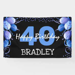 Blue Balloon & Glitter Any Age Birthday Banner