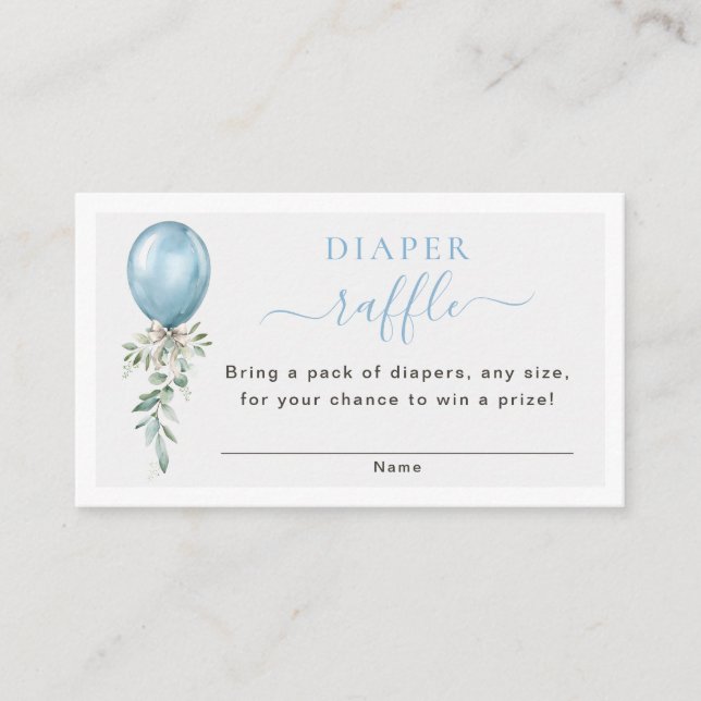 Blue Balloon Greenery Baby Shower Diaper Raffle Enclosure Card (Front)