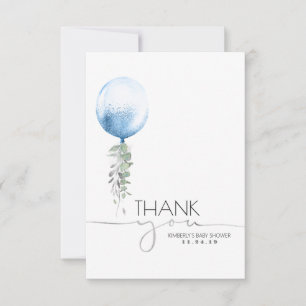 Blue Balloon Greenery Baby Shower Thank You Card