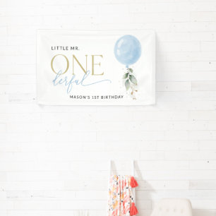 Blue Balloon, Greenery, First Birthday Welcome Banner