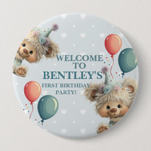Blue Balloon Hedgehogs Celebration 10 Cm Round Badge