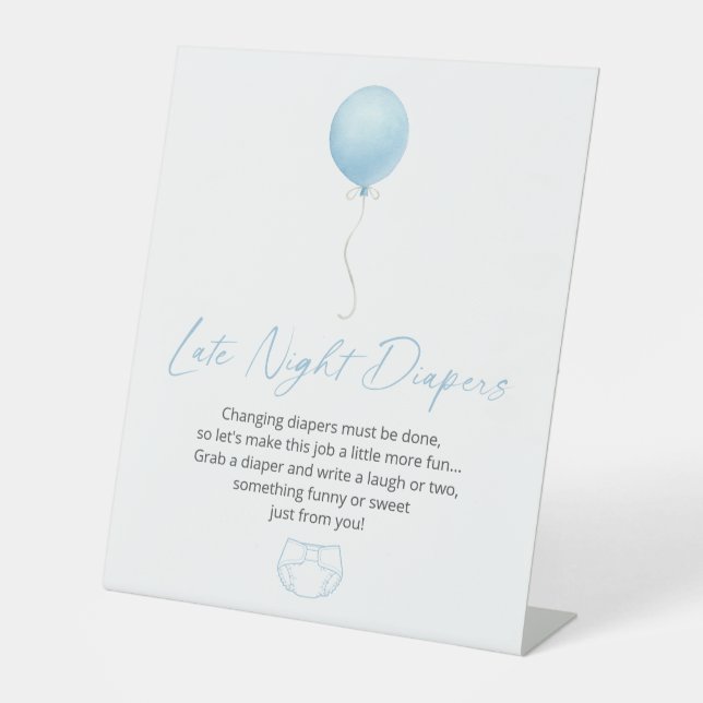 Blue Balloon Late Night Diapers Pedestal Sign (Front)