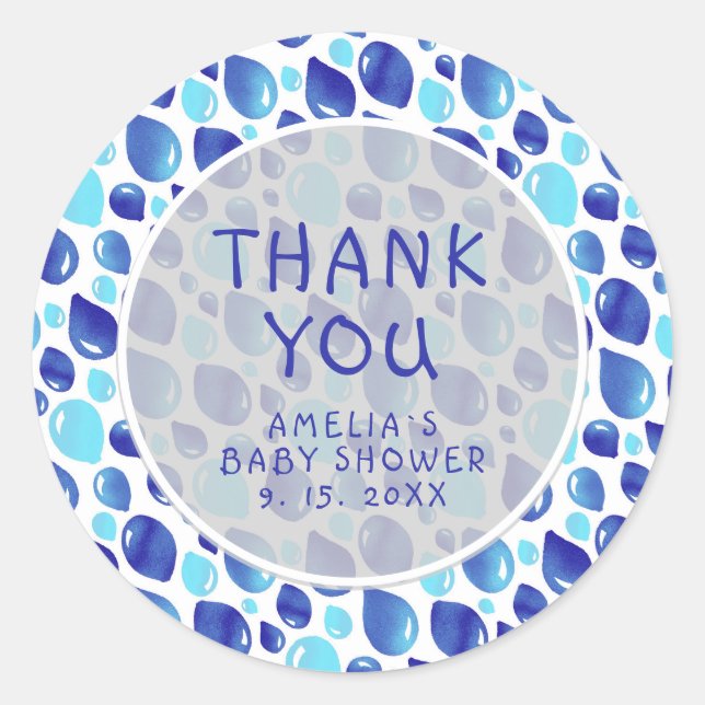 Blue Balloon Pattern Baby Boy Baby Shower Classic Round Sticker (Front)