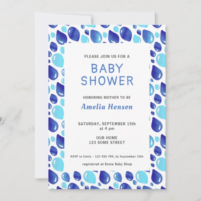 Blue Balloon Pattern Baby Boy Baby Shower Invitation (Front)