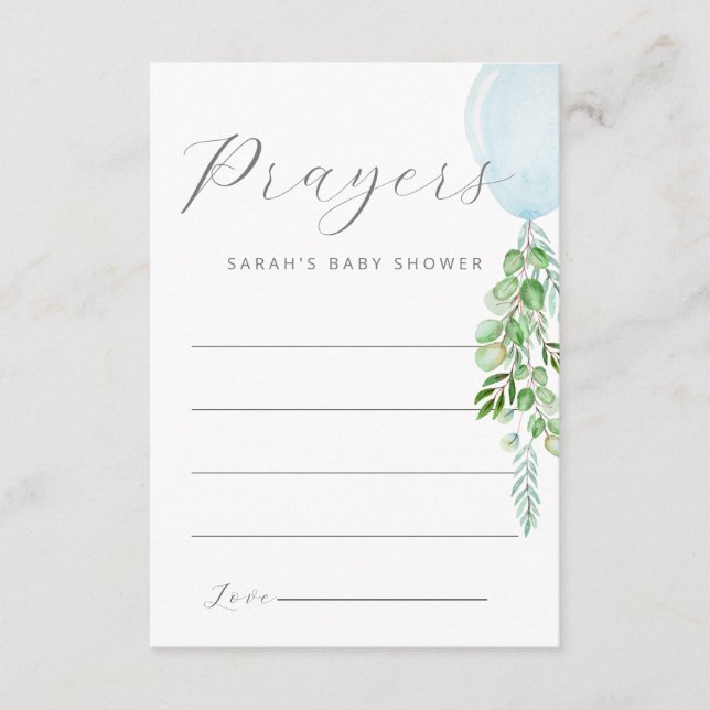 Blue Balloon Prayers For Baby Enclosure Card (Front)