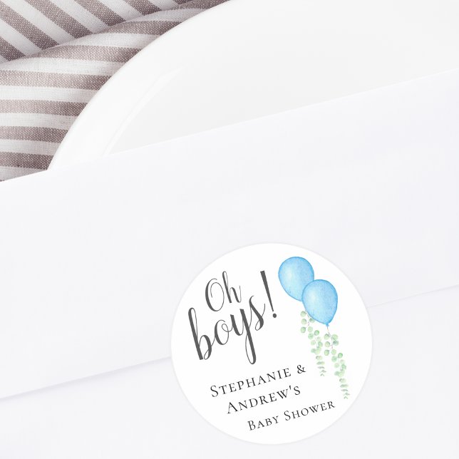 Blue Balloon Twins Couples Baby Shower Classic Round Sticker (Creator Uploaded)
