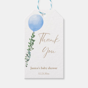 Blue Balloon Watercolor Baby Shower Thank You Gift Tags