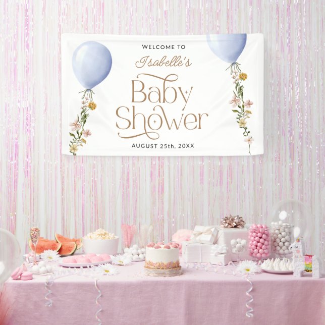 Blue Balloon Wildflower Baby Shower Welcome Banner (Party)