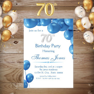 Blue Balloons 70th Birthday Invitation