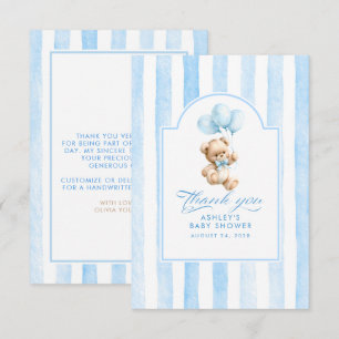 Blue Balloons and Teddy Bear Baby Shower  Thank You Card