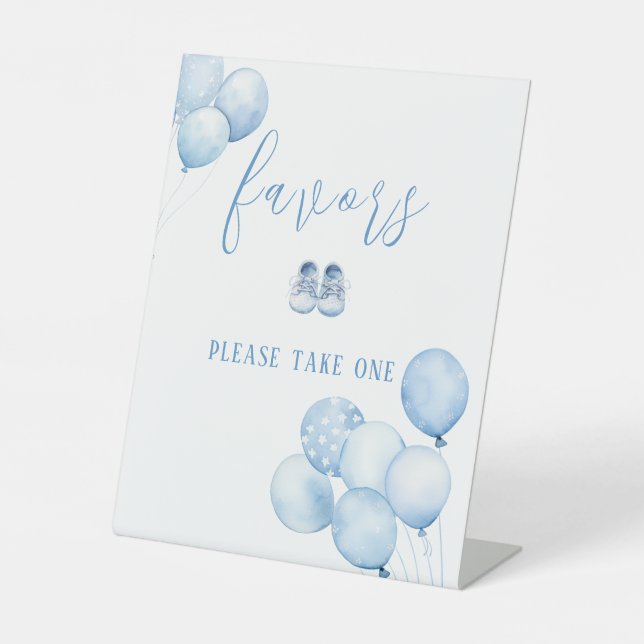 Blue Balloons Baby Shower Favours Pedestal Sign (Front)