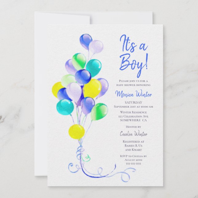Blue Balloons Baby Shower Invitation (Front)
