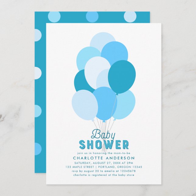 Blue Balloons Baby Shower Invitation (Front/Back)