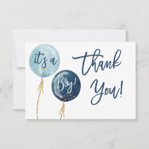 Blue balloons baby shower thank you card