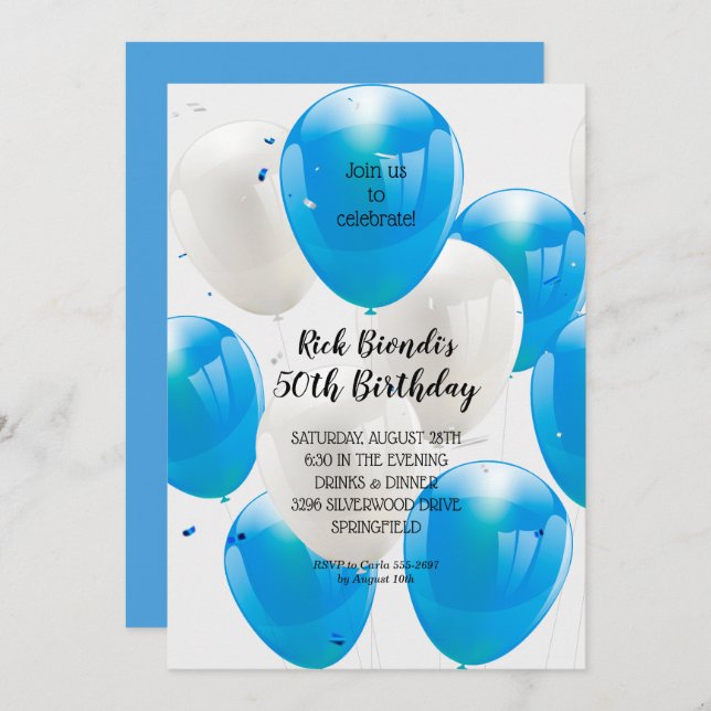 Blue Balloons Birthday Party Invitation (Front/Back)