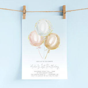 Blue Balloons Boys 1st Birthday Invitation