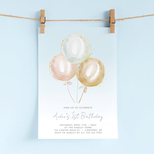 Blue Balloons Boys 1st Birthday Invitation (Creator Uploaded)