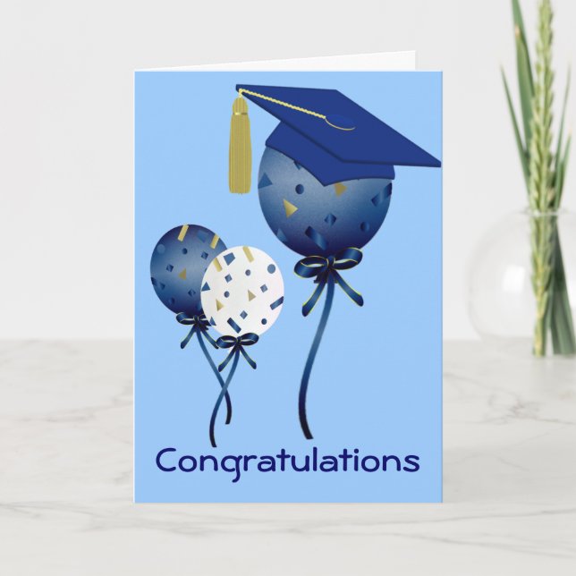 Blue Balloons Custom Graduation Card (Front)