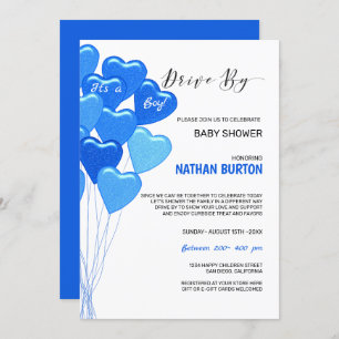 Blue Balloons Drive By Baby Invitation