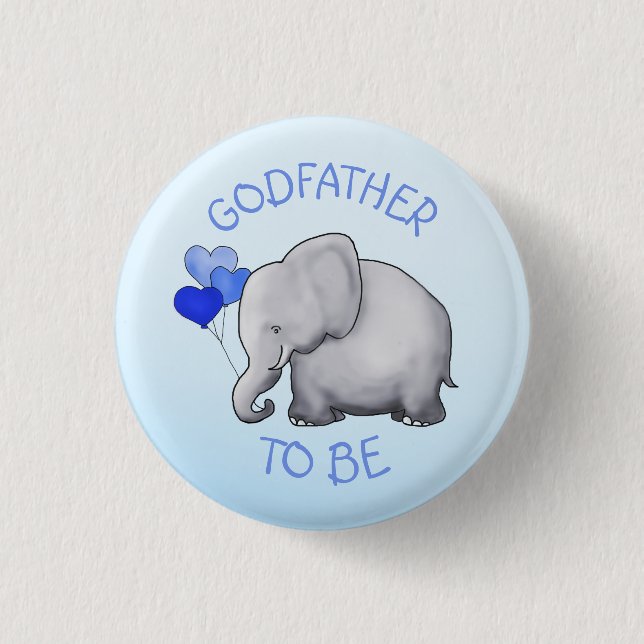Blue Balloons Elephant Baby Shower Godfather-To-Be 3 Cm Round Badge (Front)