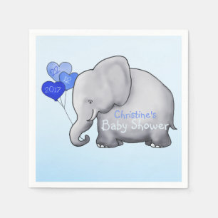 Blue Balloons Elephant Boy Baby Shower Napkin
