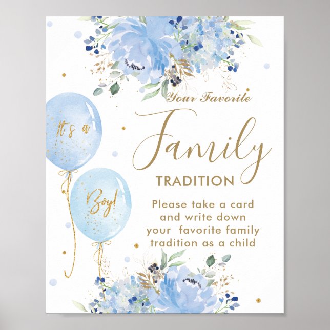 Blue Balloons Floral Boy Favourite Family Traditio Poster (Front)