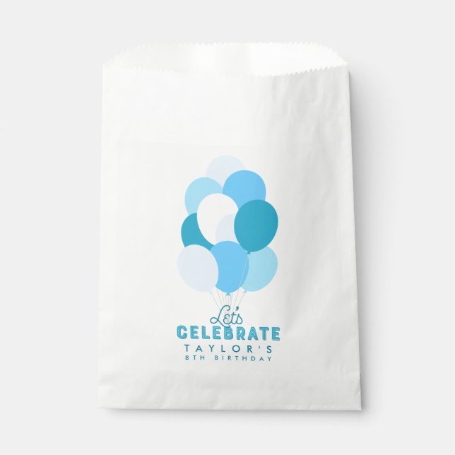 Blue Balloons Let's Celebrate Any Age Birthday Favour Bag (Front)