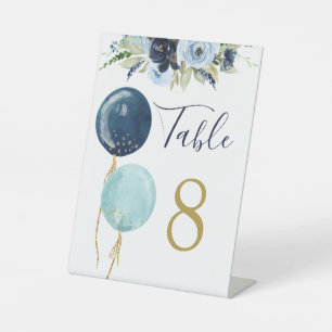 Blue Balloons Table number pedestal sign
