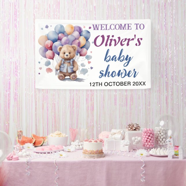 blue balloons teddy bear baby boy shower banner (Party)