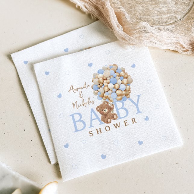 Blue balloons Teddy Bear  Baby Shower  Napkin (Creator Uploaded)