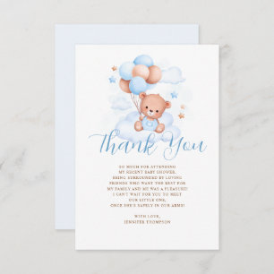 Blue Balloons Teddy Bear Baby Shower  Thank You Card