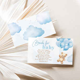 Blue balloons Teddy bear books for baby ticket Enclosure Card