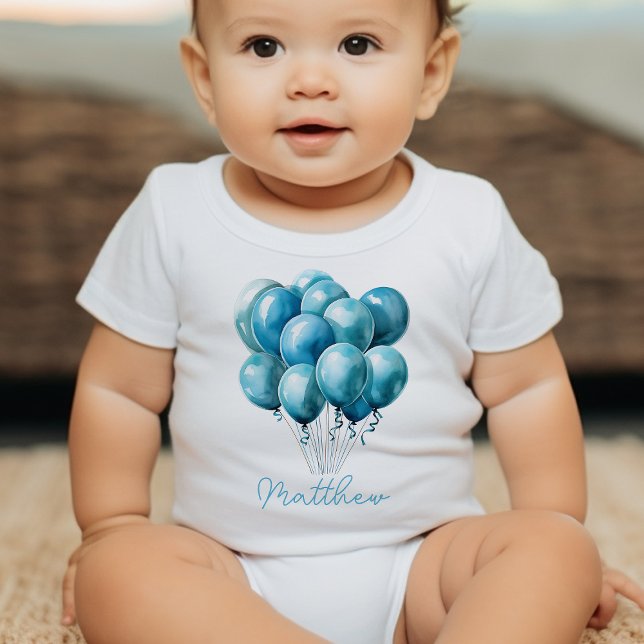 Blue Balloons Watercolor Boy Baby Shower  Bodysuit (Creator Uploaded)