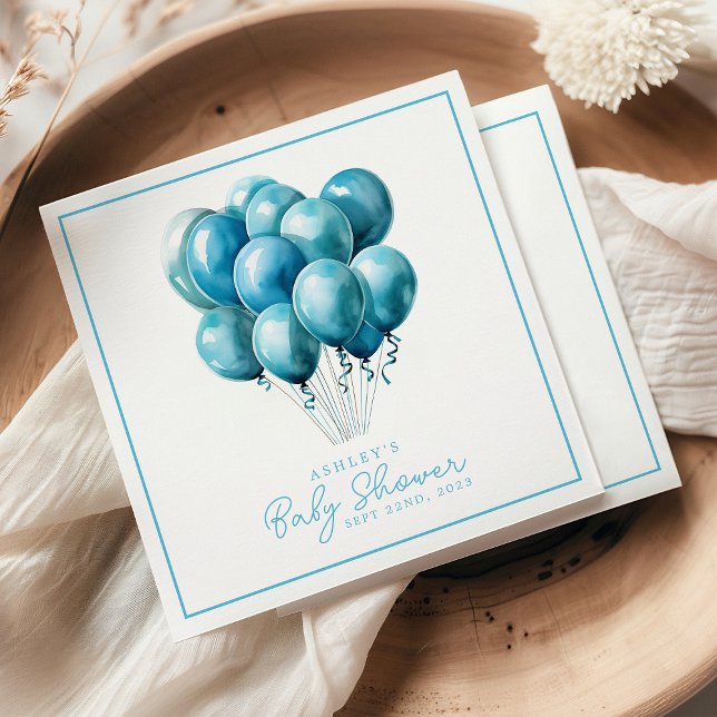 Blue Balloons Watercolor Boy Baby Shower  Napkin (Creator Uploaded)