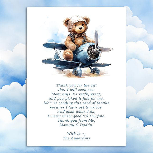 Blue Balloons Watercolor Boy Baby Shower Thank You Card (Creator Uploaded)
