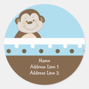 Blue Bambino Monkey Round Address Labels
