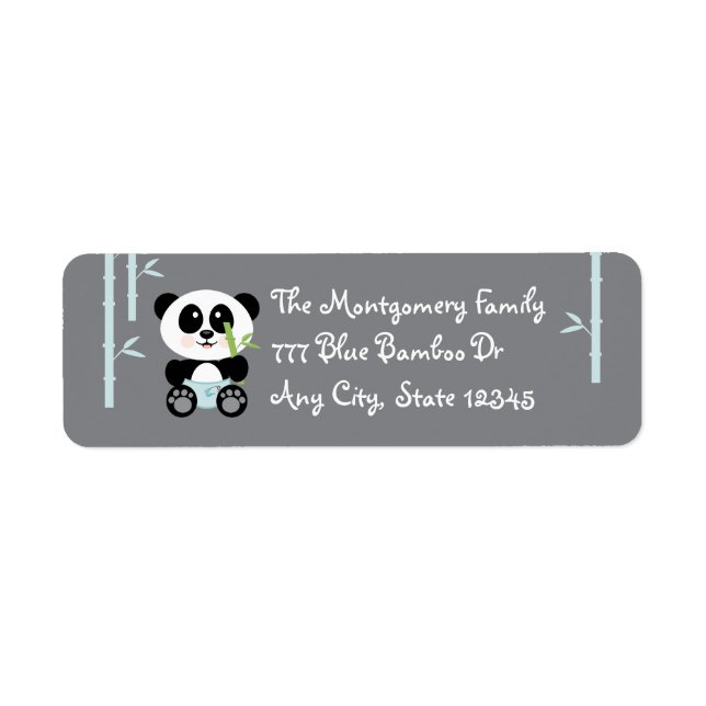 Blue Bamboo Baby Panda in Diapers Address Stickers (Front)