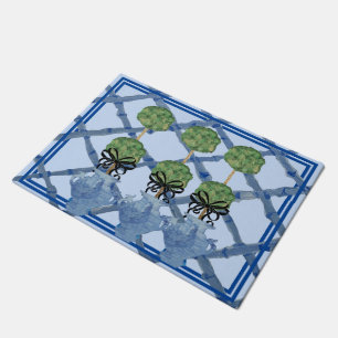 Blue Bamboo Chinoiserie Ginger Jar Doormat Rug 