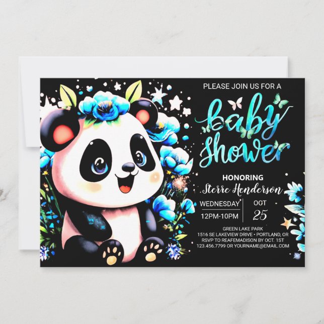 Blue Bamboo Panda Dreamland Boy Baby Shower Invitation (Front)