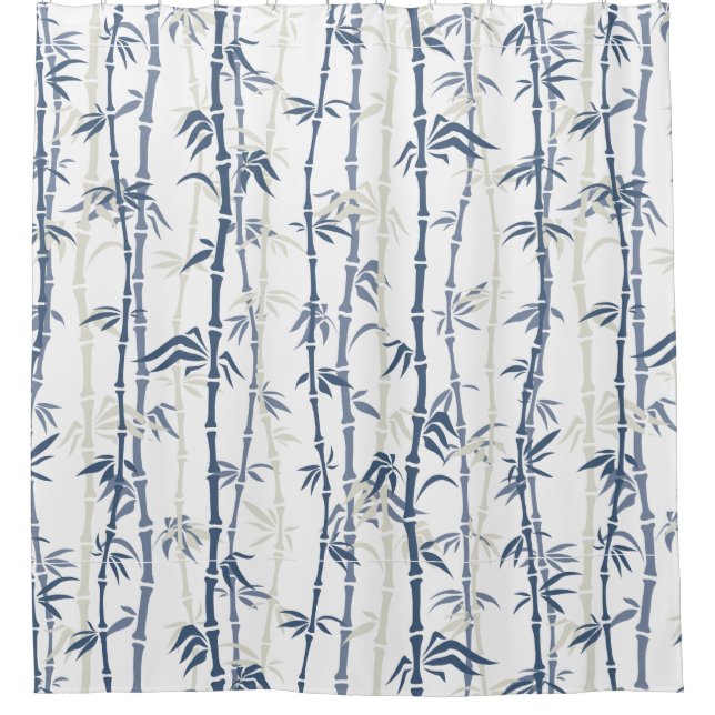 Blue Bamboo Pattern Shower Curtain (Front)