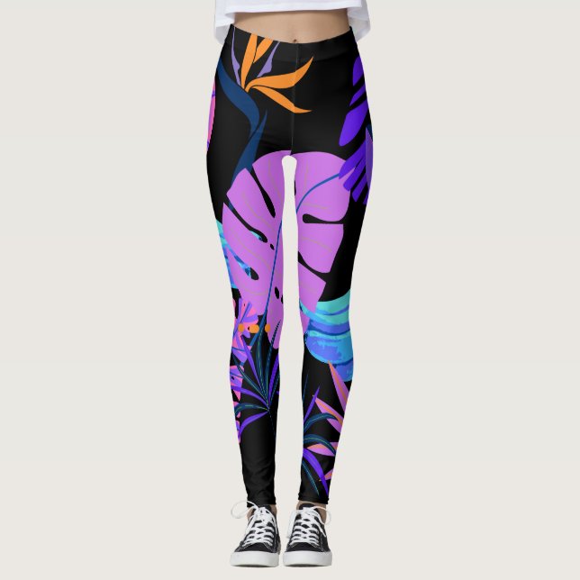 Blue Banana Bunch Pink Purple Tropical Forest Leggings (Front)