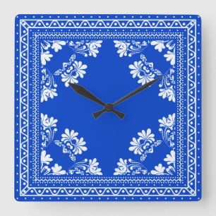 Blue Bandanna Pattern Square Wall Clock