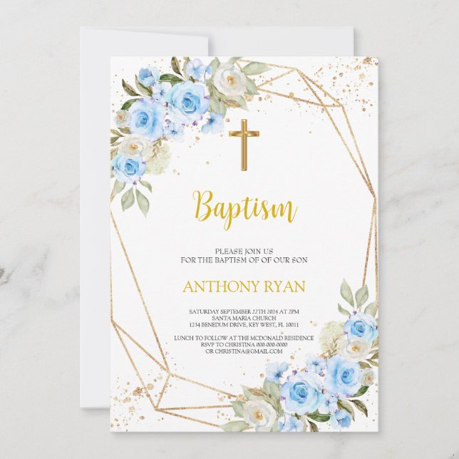 Blue Baptism Boy Invitation (Front)