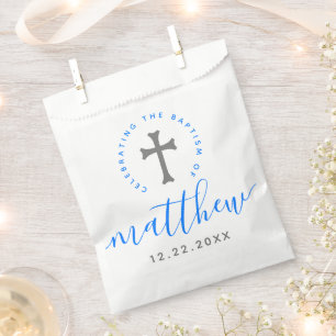 Blue Baptism Christening Naming Cross Favour Bag