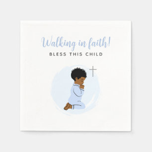 Blue Baptism Napkins with Black Praying Baby