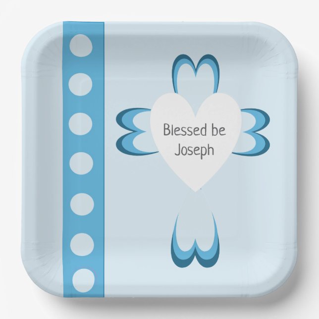 Blue Baptism Party Plates for Boys (Front)