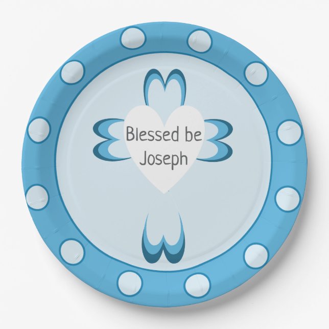 Blue Baptism Party Plates for Boys (Front)